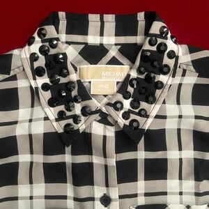 Michael Kors Beaded Collar Button-Down-Plaid Shirt